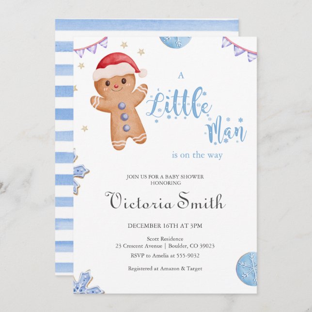 Little Man Gingerbread Christmas Boy Baby Shower Invitation (Front/Back)