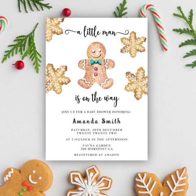Little Man Gingerbread Man Christmas Baby Shower Invitation (Creator Uploaded)