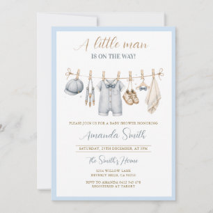 Little Man Hanging Clothesline Baby Shower  Invitation