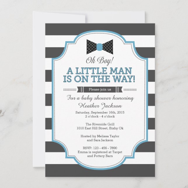 Little Man Invitation, Bow Tie Invitation 5x7 (Front)