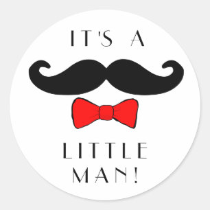 Little Man It's a Boy Moustache and Red Bowtie Classic Round Sticker