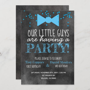 Little man joint birthday party chalkboard invite