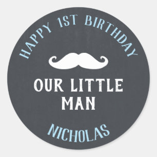 Little Man Moustache 1st Birthday Party Favor Classic Round Sticker