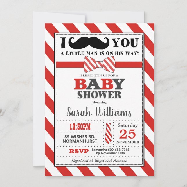Little Man Moustache Baby Shower Baby Boy Invitation (Front)
