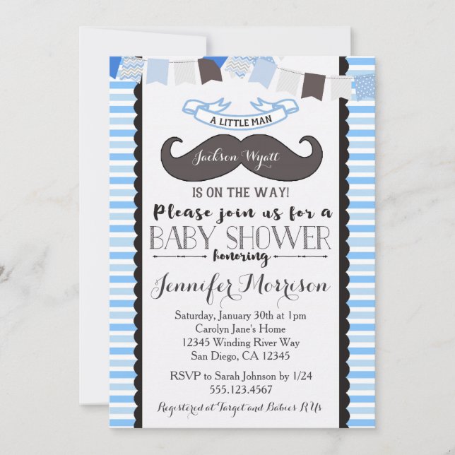 Little Man Moustache Baby Shower Invitation (Front)
