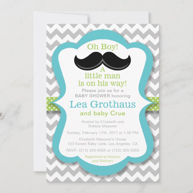 Little Man Moustache Baby Shower Invitation (Front)