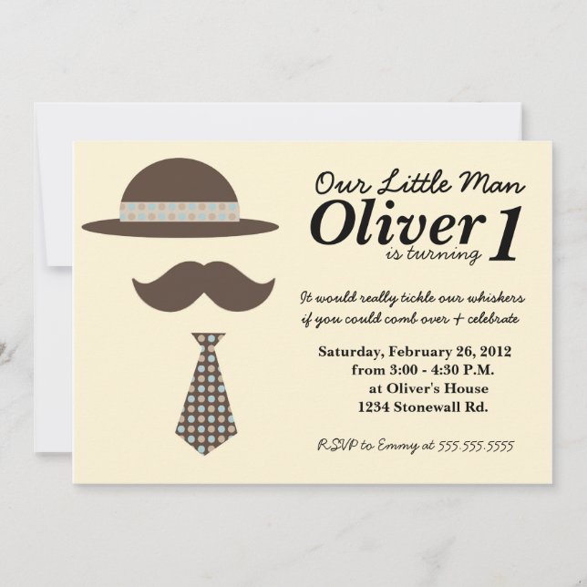 Little Man Moustache Bash Birthday Invitation (Front)