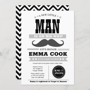 Little Man Moustache Bash Boy Baby Shower Invitation