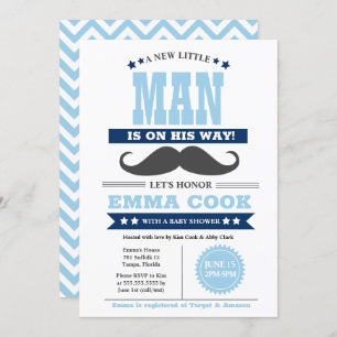 Little Man Moustache Bash Boy Baby Shower Invitation