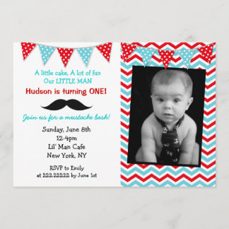 Little Man Moustache Birthday Party Invitations