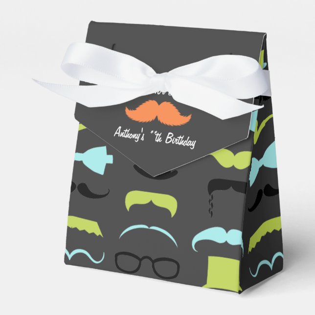 Little Man Moustache Birthday Party Personalised Favour Box (Front Side)