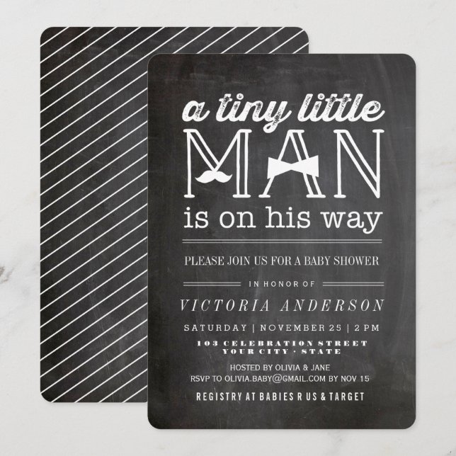 Little Man Moustache & Bow Tie Cute Boy Baby Showe Invitation (Front/Back)
