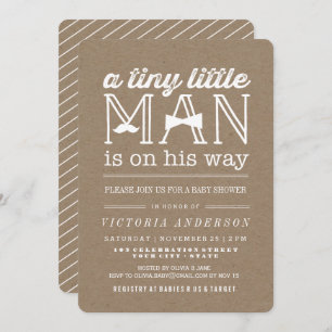 Little Man Moustache Bow Tie Rustic Boy Baby Showe Invitation