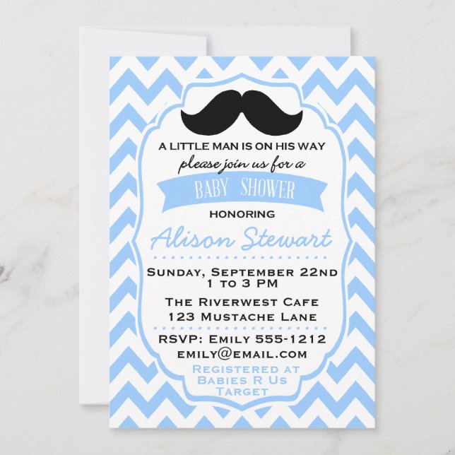 Little Man Moustache chevron Baby Shower invitatio Invitation (Front)