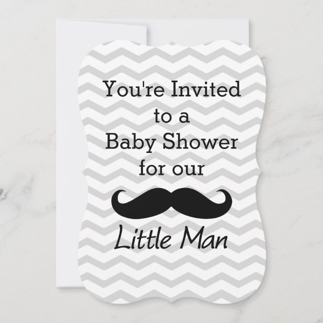 Little Man Moustache Chevron Cute Boys Baby Shower Invitation (Front)