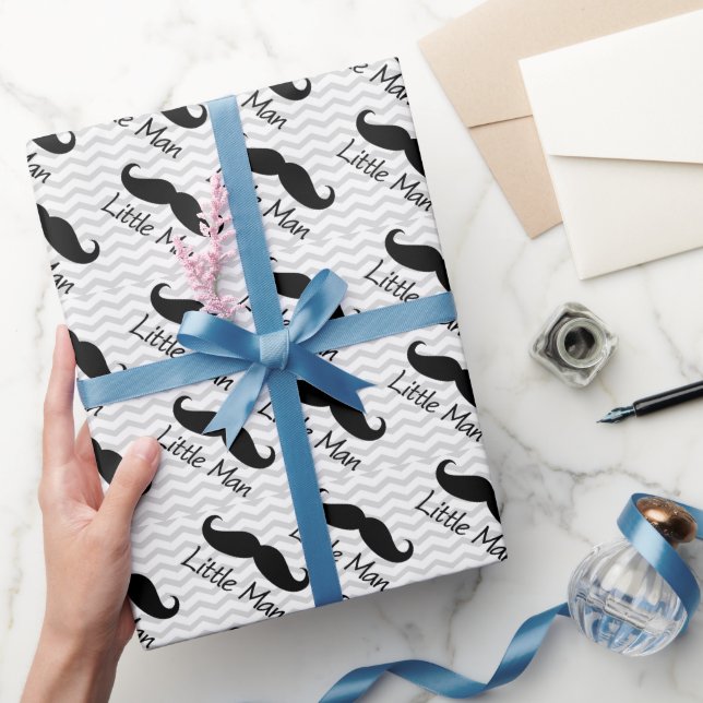 Little Man Moustache Chevron Cute Boys Wrapping Paper (Gifting)