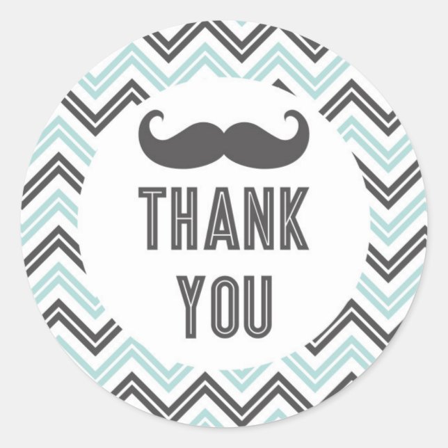Little Man Moustache Chevron Thank You Sticker (Front)