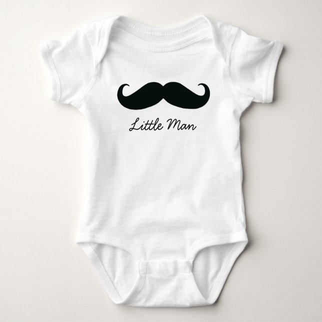 Little Man Moustache Infant Creeper, White Baby Bodysuit (Front)