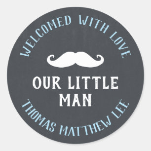 Little Man Moustache New Baby Announcement Favor Classic Round Sticker