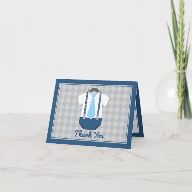 Little Man Moustache Tie Baby Shower Thank You Card (Front)