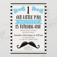 Little Man Mustache 1st Birthday Invitation