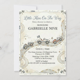 Little Man On The Way Race Car baby shower Invitation