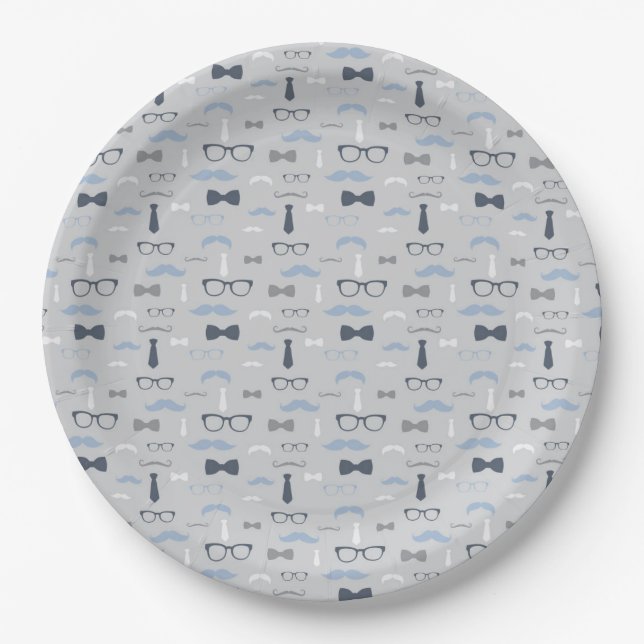 Little Man Paper Plate, Navy, Grey Plate (Front)