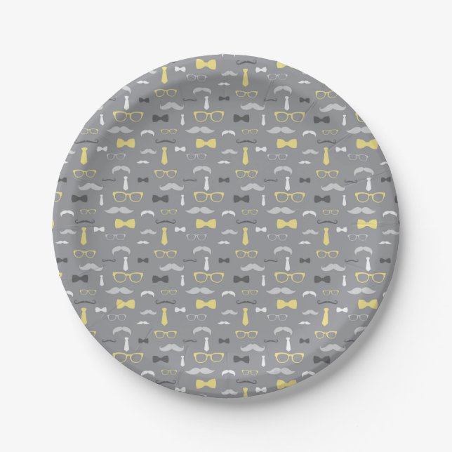 Little Man Paper Plate, Yellow, Grey Paper Plate (Front)