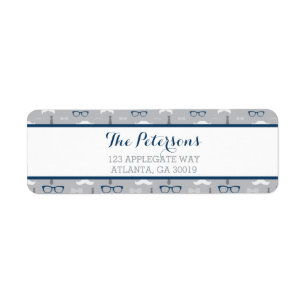 Little Man Return Address Label, Navy Blue, Grey Label