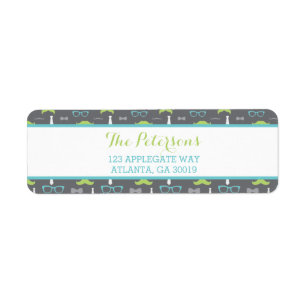 Little Man Return Address Label, Teal, Green, Grey Label