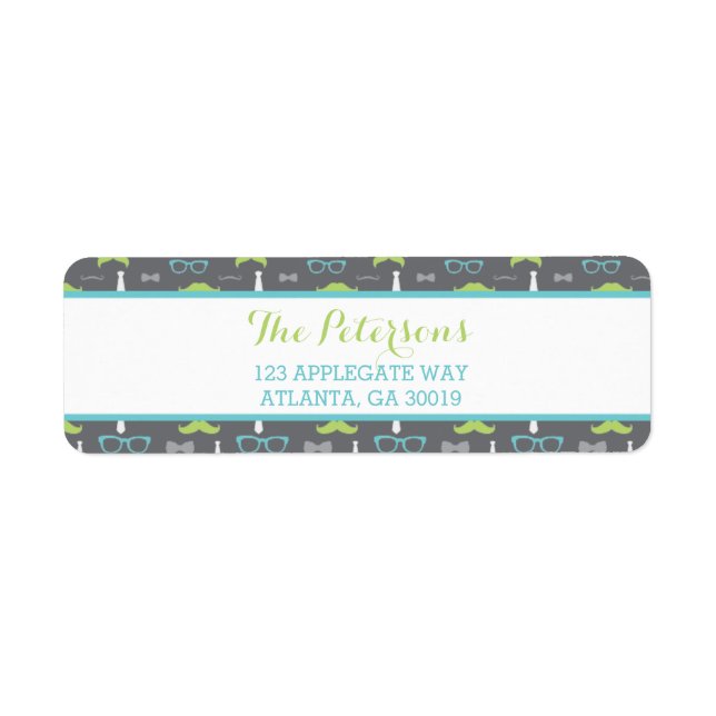 Little Man Return Address Label, Teal, Green, Grey Label (Front)