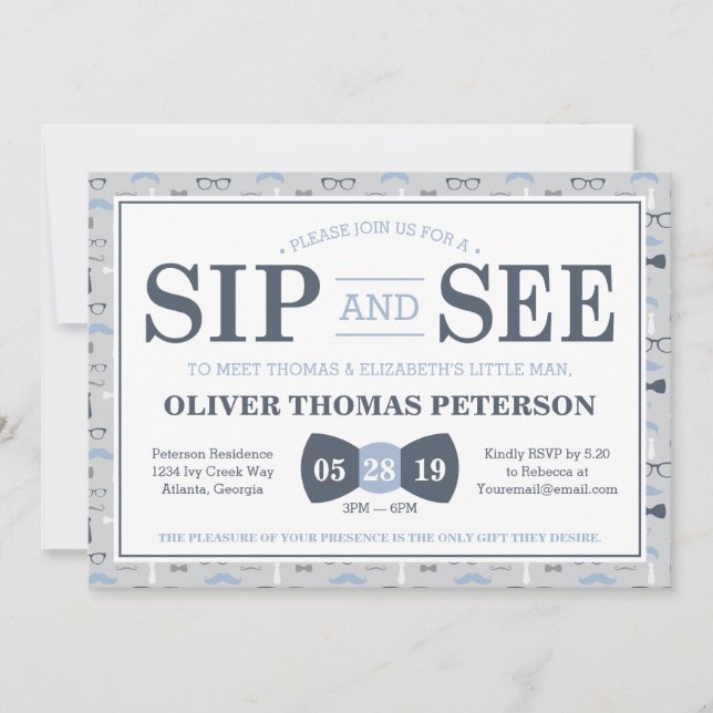 Little Man Sip and See Baby Shower Invitation (Front)
