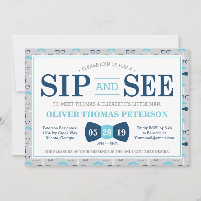 Little Man Sip and See Baby Shower Invitation (Front)