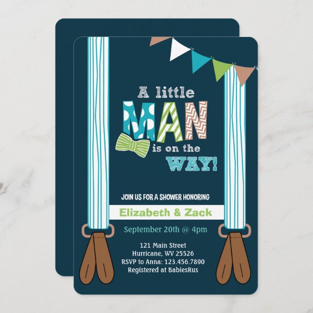 Little Man Suspenders Baby Shower Invitation (Front/Back)