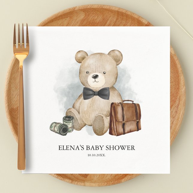 Little Man Teddy Bear Funny Boy Baby Shower Napkin (Little Man is On the Way - Baby Shower Napkin)