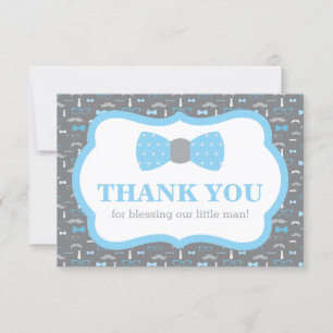 Little Man Thank You Card, Baby Blue and Grey Card