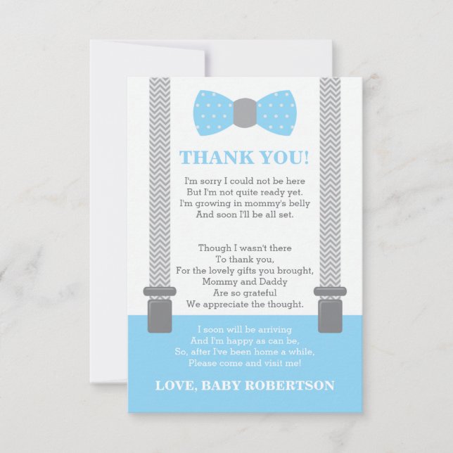 Little Man Thank You Card, Baby Blue, Grey (Front)