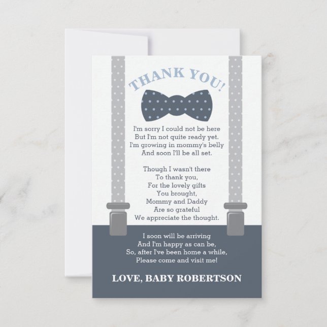 Little Man Thank You Card, Blue, Grey (Front)