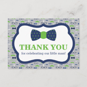 Little Man Thank You Card, Bow Tie, Blue, Green Card