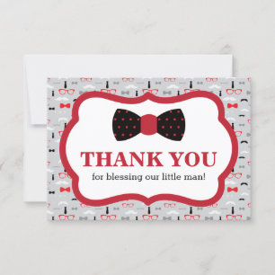 Little Man Thank You Card, Red, Black, Bow Tie