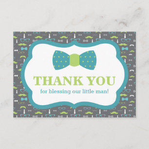 Little Man Thank You Card, Teal, Lime Green, Grey