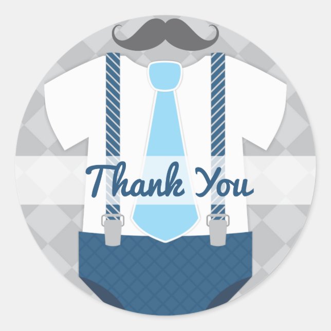 Little Man Tie Navy Blue Grey Baby Shower Classic Round Sticker (Front)