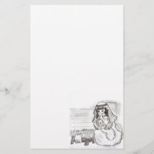 Little Mary and Baby Jesus Sketch Stationery