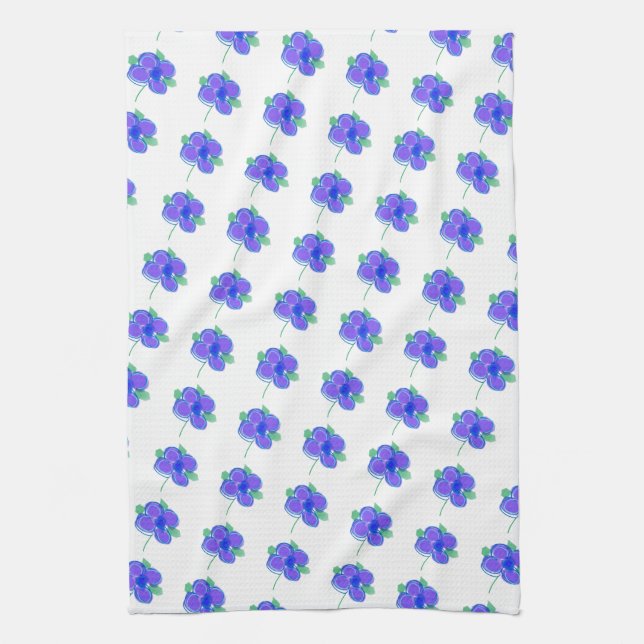 Little Mauve Flowered Kitchen Tea Towel (Vertical)