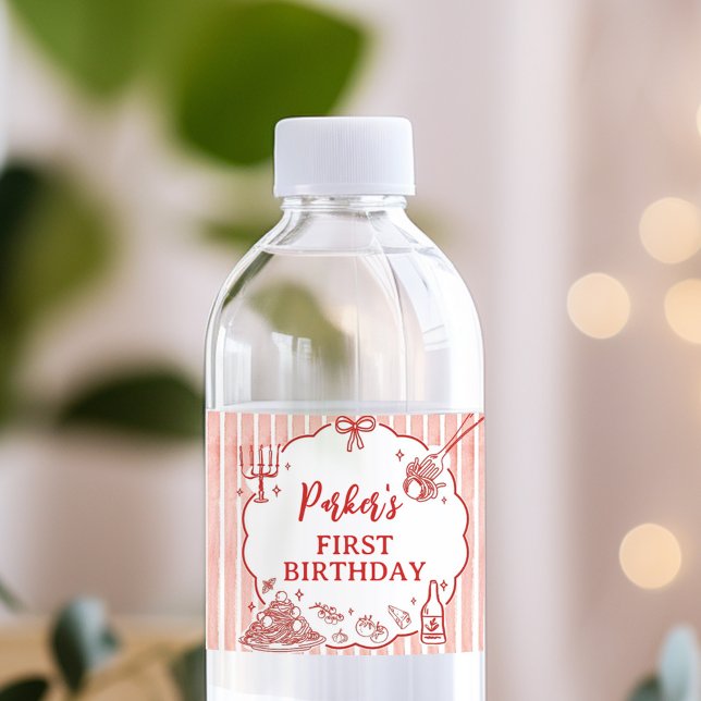 Little Meatball Birthday Party Water Bottle Label (Creator Uploaded)