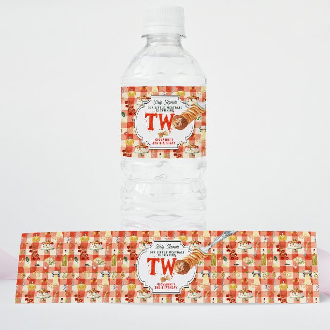 Little Meatball | Holy Ravioli Second Birthday Water Bottle Label (Creator Uploaded)