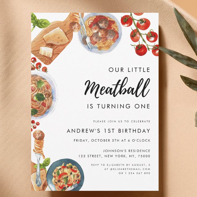 Little Meatball Italian Food 1st Birthday Invitation (Creator Uploaded)
