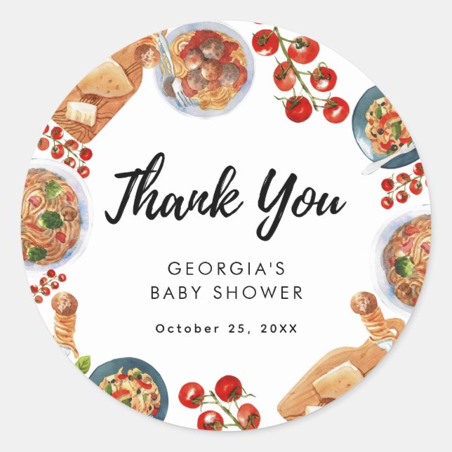 Little Meatball Italian Food Baby Shower Thank You Classic Round Sticker (Front)
