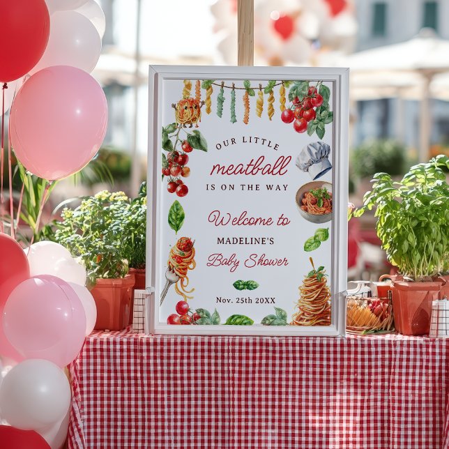 Little Meatball Italian Pasta Baby Shower Poster (Little Meatball Italian Pasta Baby Shower Poster)