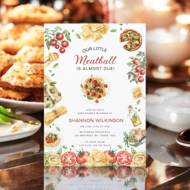 Little Meatball Italian Pasta Baby Shower QR code Invitation (Creator Uploaded)